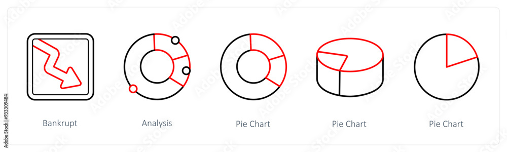 A set of 5 diagram and report icons such as bankrupt, analysis, pie chart A set of 5 diagram and report icons such as bankrupt, analysis, pie chart