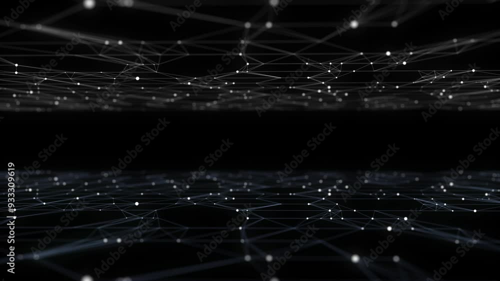 Technology perspective grid background. Digital space wireframe landscape. Dark cyberspace with colors motion dots and lines. Futuristic digital mesh background. Big data analytics. 3d rendering.