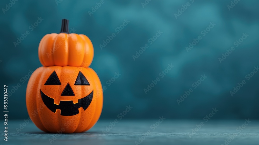 Spooky Pumpkin Tower in Cartoon Halloween Night - Fun Atmosphere with Copy Space for Text, Selective Focus, Spooky Pumpkin Tower in Cartoon Halloween Night - Fun Atmosphere with Copy Space for Text, Selective Focus,