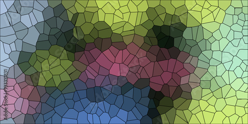 Abstract Seamless Multicolor Broken Stained-Glass Geometric Retro Tiles Pattern and Quartz Crystal Voronoi Diagram Background. For Artful Websites, Presentations, Brochures, and Social Media Graphics