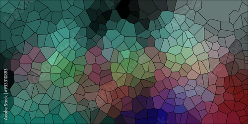 Abstract Seamless Multicolor Broken Stained-Glass Geometric Retro Tiles Pattern and Quartz Crystal Voronoi Diagram Background. For Artful Websites, Presentations, Brochures, and Social Media Graphics