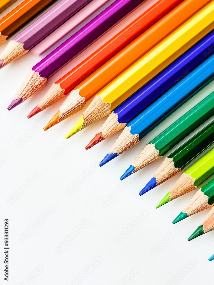 Close-up of Colorful Pencils Arranged in Diagonal Pattern Close-up of Colorful Pencils Arranged in Diagonal Pattern