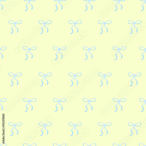 Seamless vector pattern with blue bows on a light yellow background
