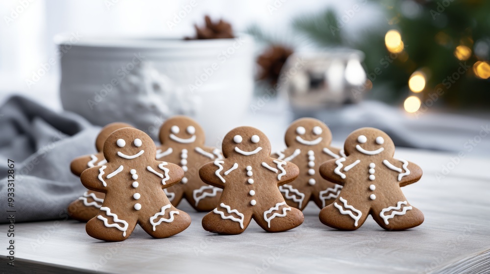 Arrangement of four gingerbread nan cookies displayed for sale on a shop counter Arrangement of four gingerbread nan cookies displayed for sale on a shop counter