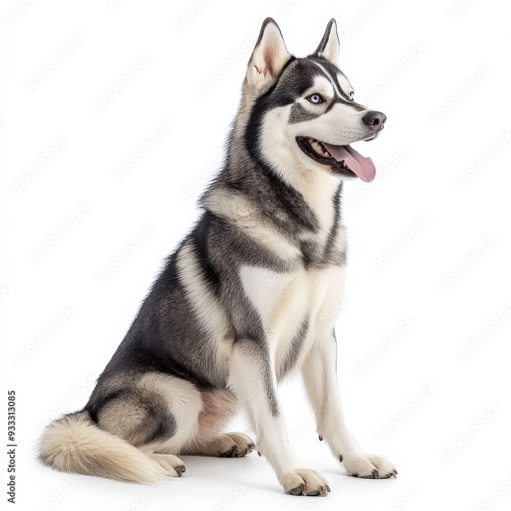 A dog with a blue tongue is sitting on a white background A dog with a blue tongue is sitting on a white background
