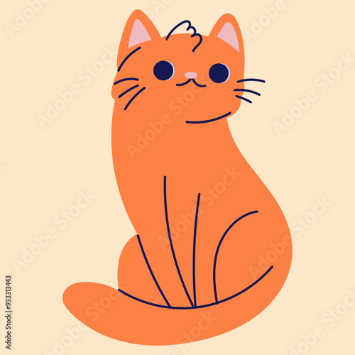 A cute playful red cat . Illustration in flat cartoon style. For print, logo, children's clothing design, postcard