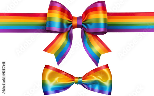 ribbon bow, rainbow color on transparent background