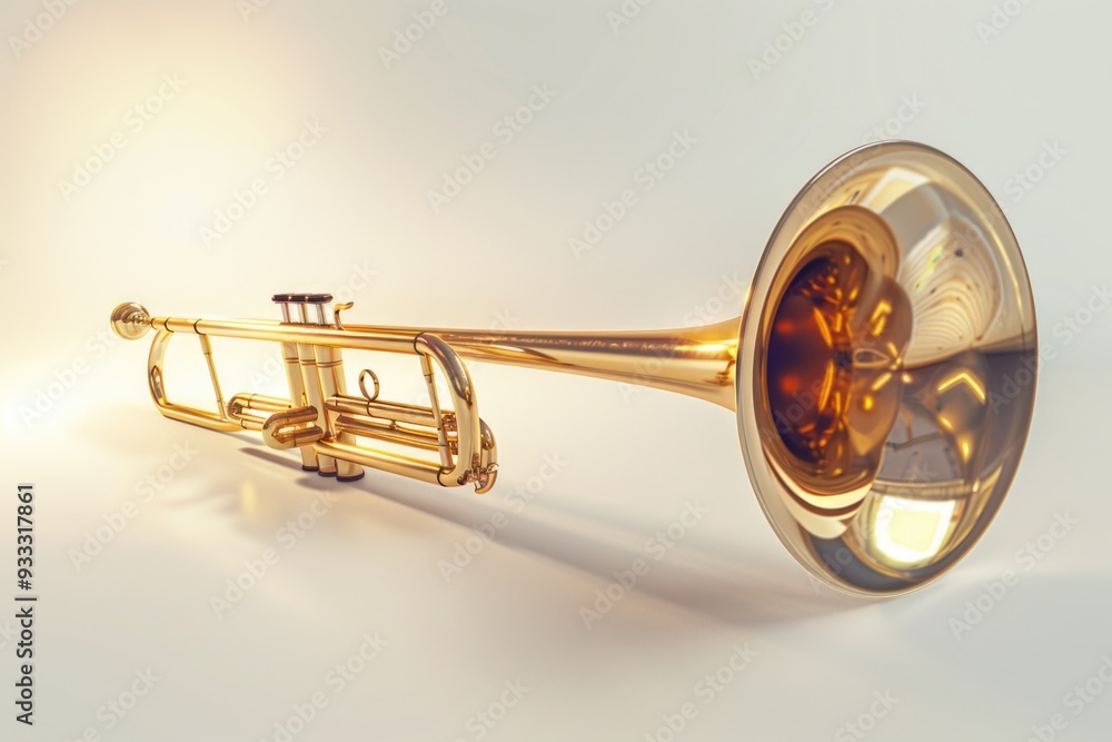 Fototapeta premium A gold-colored trumpet sits atop a white background, ready for use or display