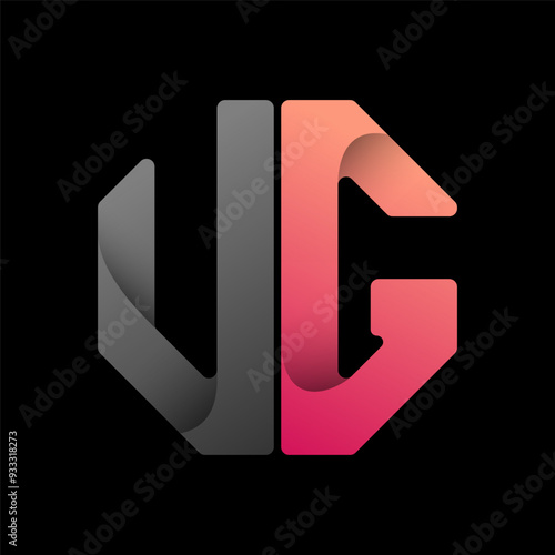 Free Download Letters of the alphabet U and G. The color letter composition of the octagon. A template for a logo, monogram, brand, or stand. A creative idea - GFXLoad
