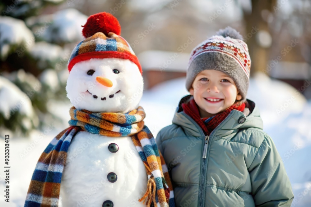 Boy with Snowman - A happy boy standing next to a snowman, enjoying winter play.
Boy with Snowman - A happy boy standing next to a snowman, enjoying winter play.