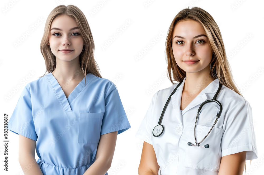 Portrait of two young female doctors, isolated on transparent background. Portrait of two young female doctors, isolated on transparent background.
