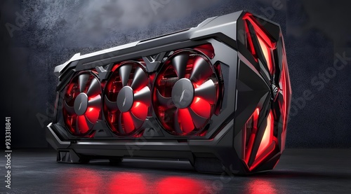 Black and Red Gaming Graphics Card with Triple Fans photo