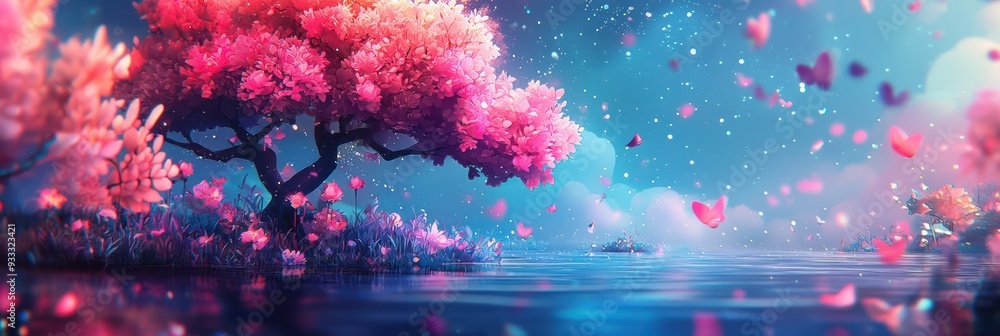 Mystical Glow - Enchanted Cave with Luminescent Crystals and Subterranean Lake in Whimsical Landscape, Generative AI Mystical Glow - Enchanted Cave with Luminescent Crystals and Subterranean Lake in Whimsical Landscape, Generative AI