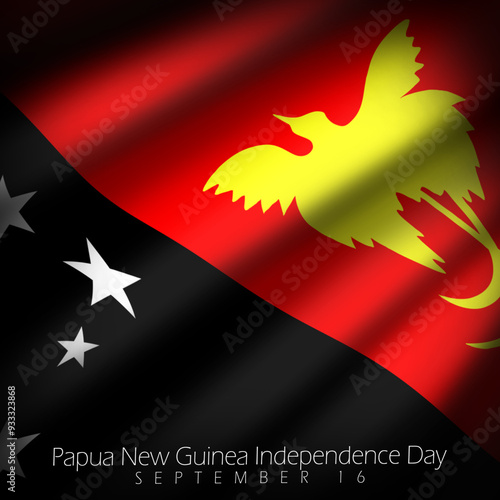 Papua New Guinea Independence Day event banner. Papua New Guinea flag flying to celebrate on September 16th
