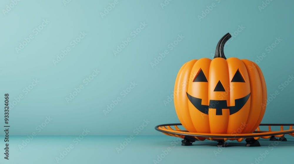 Spooky Pumpkin Rollercoaster in a Colorful Halloween Theme Park - Fun Cartoon Style With Copy Space for Text Spooky Pumpkin Rollercoaster in a Colorful Halloween Theme Park - Fun Cartoon Style With Copy Space for Text