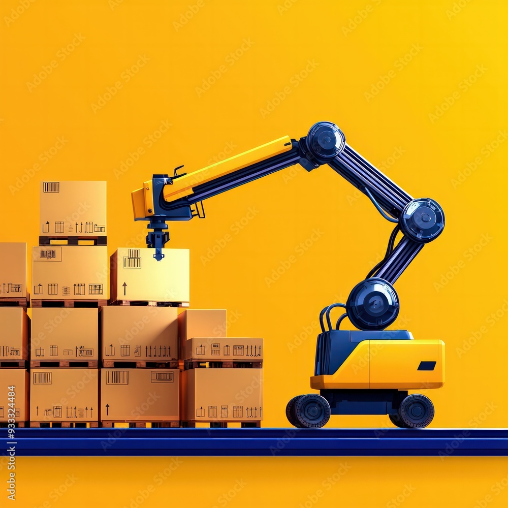 Advanced logistics solutions, robotic handling in supply chain, flat design illustration Advanced logistics solutions, robotic handling in supply chain, flat design illustration