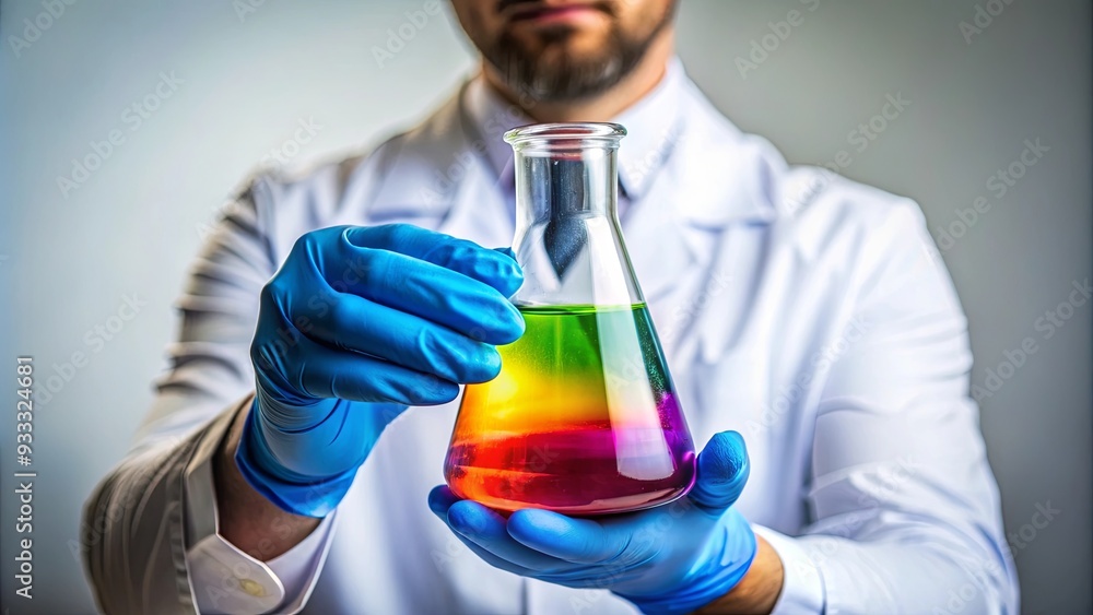 A scientist holding a beaker filled with colorful liquid, scientist, beaker, lab, experiment, research A scientist holding a beaker filled with colorful liquid, scientist, beaker, lab, experiment, research
