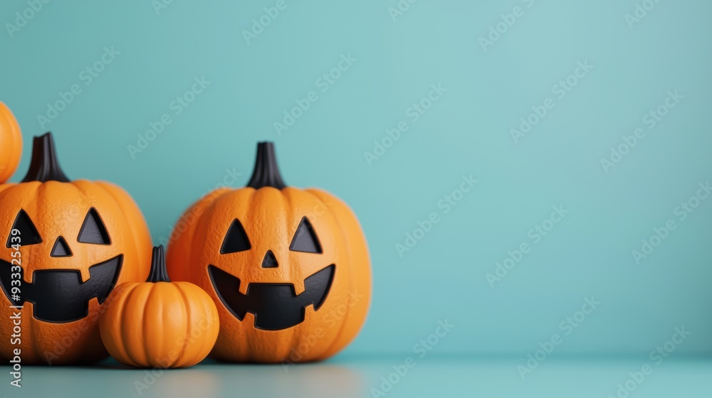 Ghostly Pumpkin Patch: Colorful Halloween Cartoon in Spooky Style with Copy Space, Ghostly Pumpkin Patch: Colorful Halloween Cartoon in Spooky Style with Copy Space,