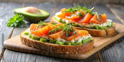 Sandwiches with smoked salmon and creamy avocado, perfect for a healthy breakfast, sandwich, salmon, avocado