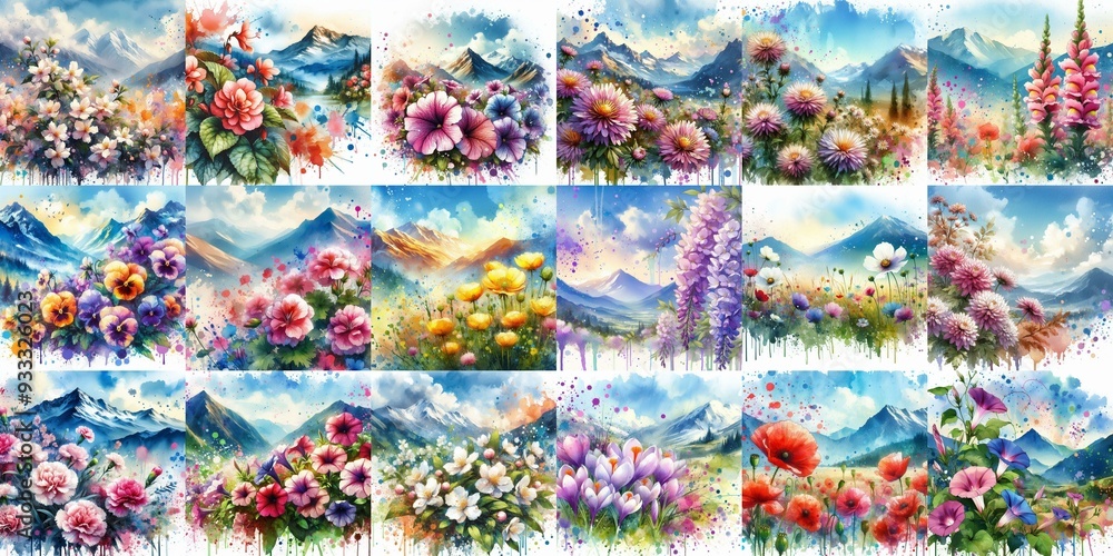 Naklejka premium flowers draw. Watercolor splash style. AI generated illustration