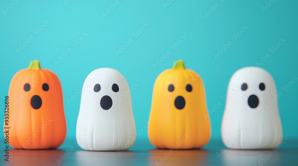 Spooky Fun Pumpkin Ghosts in Colorful Halloween Cartoon - with Copy Space for Text Spooky Fun Pumpkin Ghosts in Colorful Halloween Cartoon - with Copy Space for Text