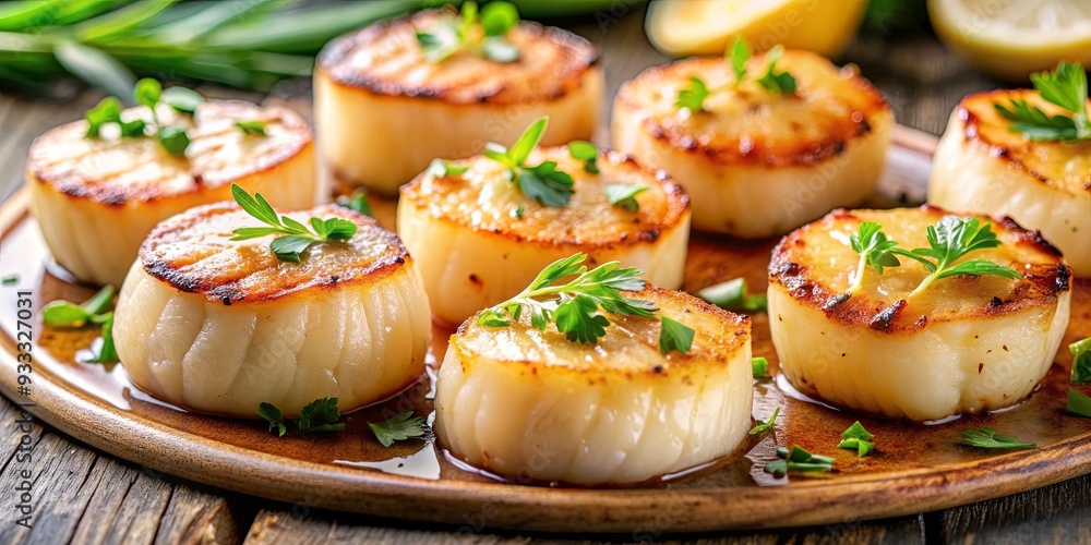 Fresh and juicy seared scallops with succulent seafood flavor , Scallops, Seafood, Juicy, Fresh, Seared, Tender, Texture Fresh and juicy seared scallops with succulent seafood flavor , Scallops, Seafood, Juicy, Fresh, Seared, Tender, Texture
