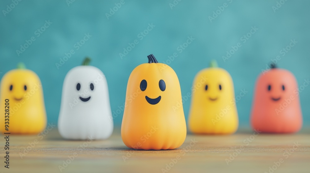 Spooky Fun Halloween Pumpkins: Colorful Ghosts in Style with Copy Space, Selective Focus, Quality Spooky Fun Halloween Pumpkins: Colorful Ghosts in Style with Copy Space, Selective Focus, Quality
