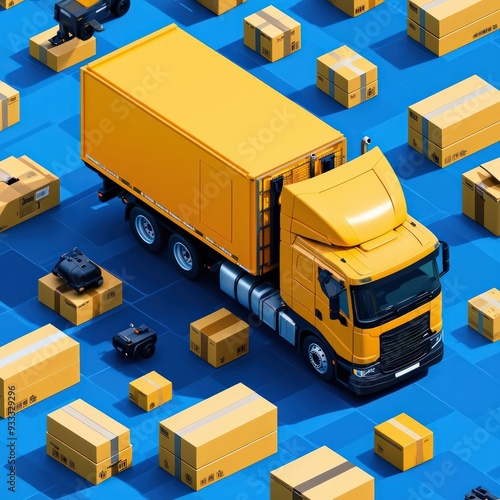 Logistics optimization, AIdriven transport and delivery systems, flat design illustration