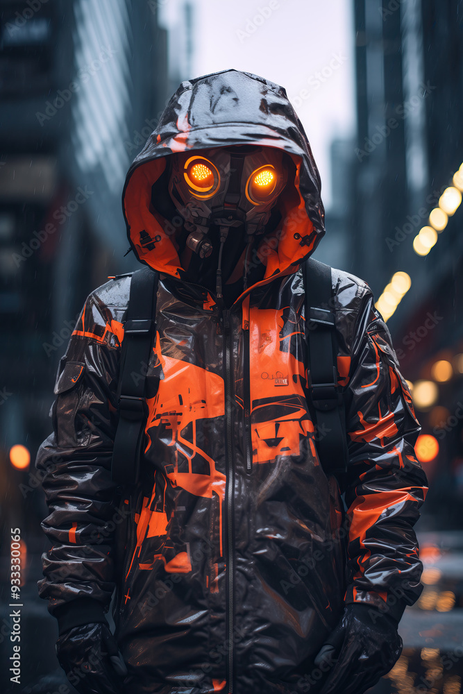 Fototapeta premium a cyborg with a jacket in the city