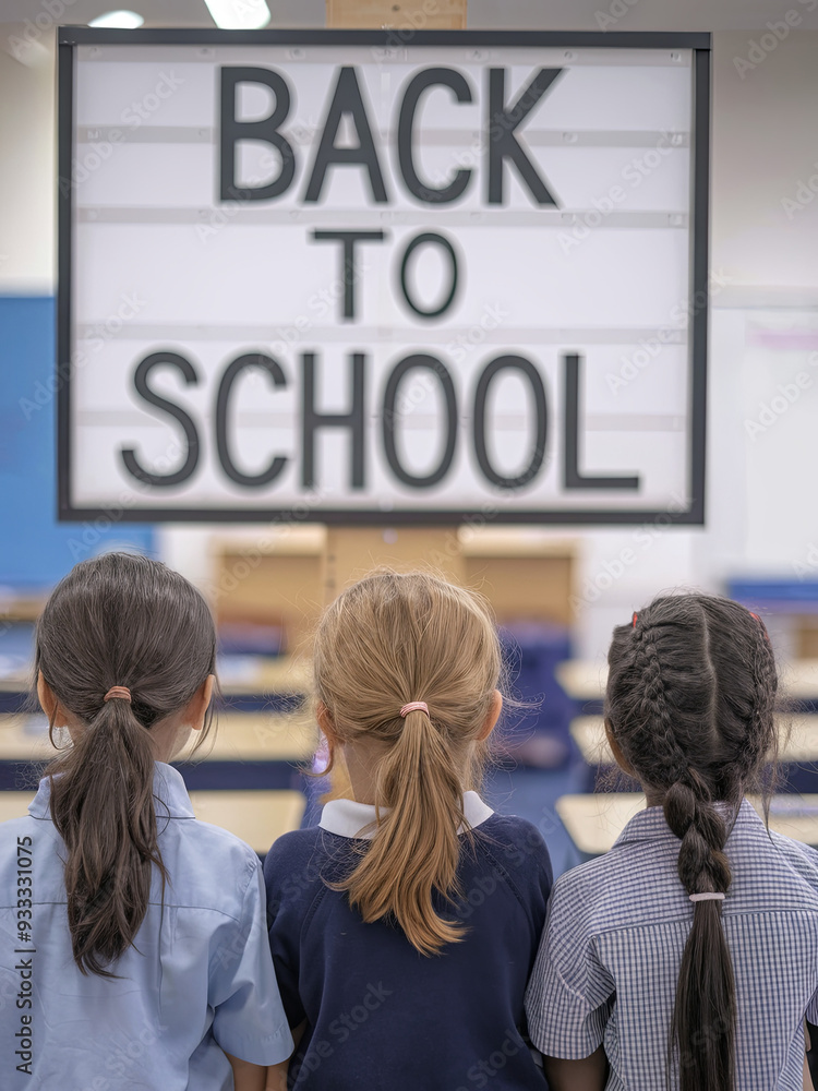 Obraz premium Children with back to school sign with the text “Back to School”