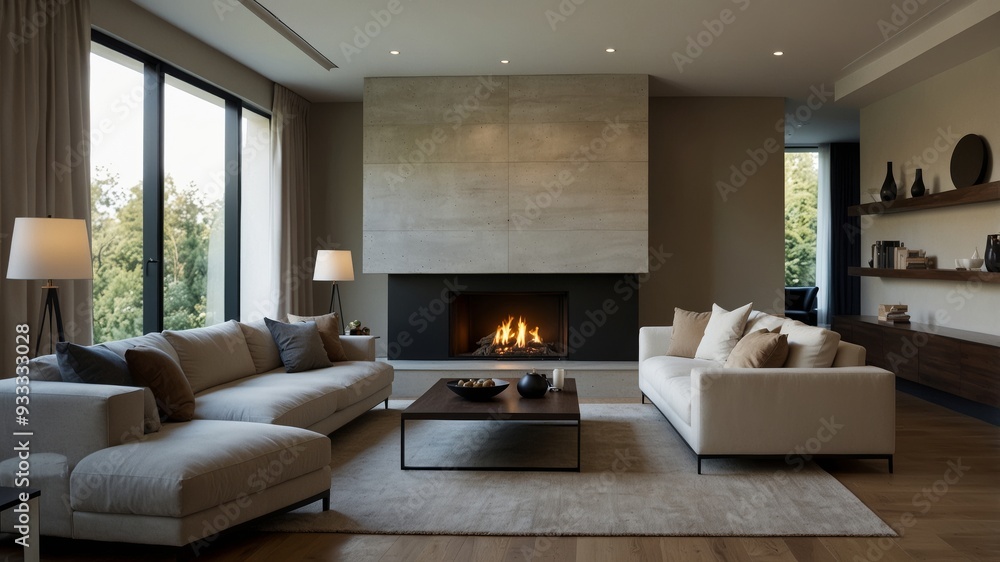 minimalist modern living room featuring a wall-mounted fireplace minimalist modern living room featuring a wall-mounted fireplace