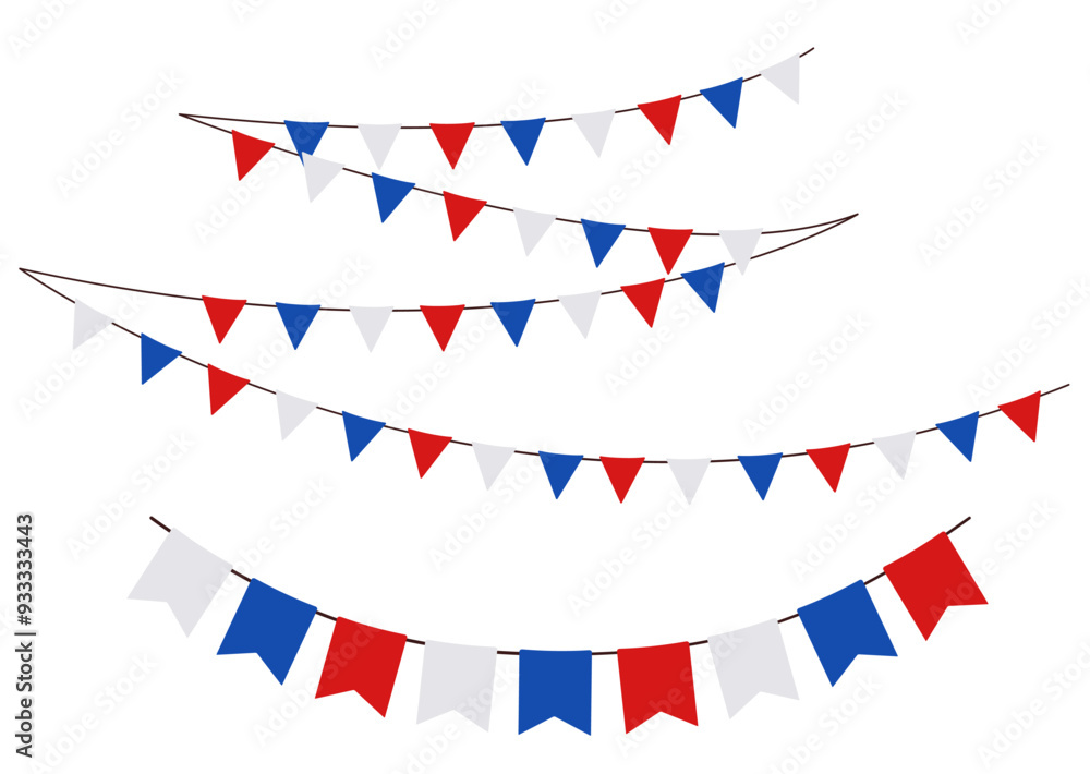 Obraz premium French garland of flags. Color pennant border isolated on white background.