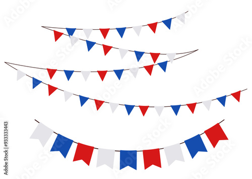 French garland of flags. Color pennant border isolated on white background.