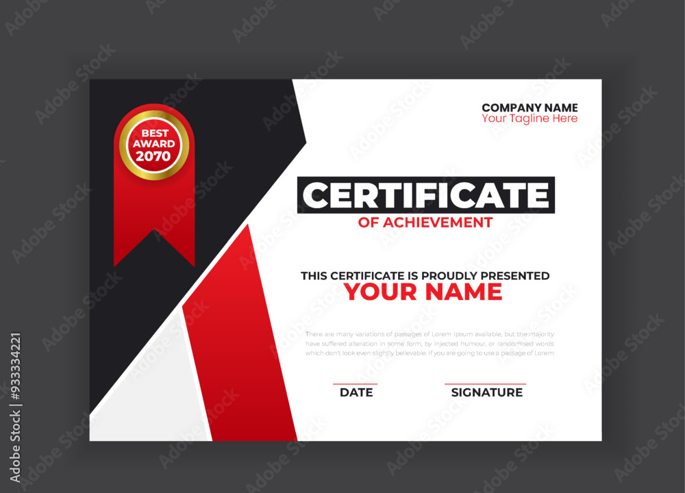 Modern and creative Business Certificate with Red Shapes template ...