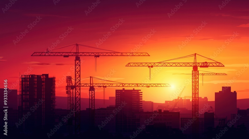 Construction sector expansion, increasing number of building sites, flat design illustration Construction sector expansion, increasing number of building sites, flat design illustration