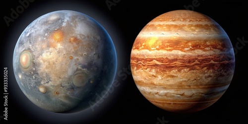 Planets Mercury and Jupiter in the solar system, showcasing their unique atmospheres, surfaces, and landscapes photo