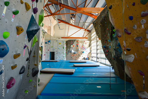 Bunte Kletterwände in einer Indoor-Kletterhalle photo