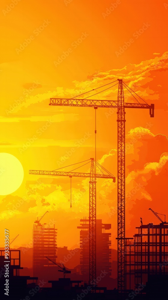 Construction industry growth, expanding urban development projects, flat design illustration Construction industry growth, expanding urban development projects, flat design illustration