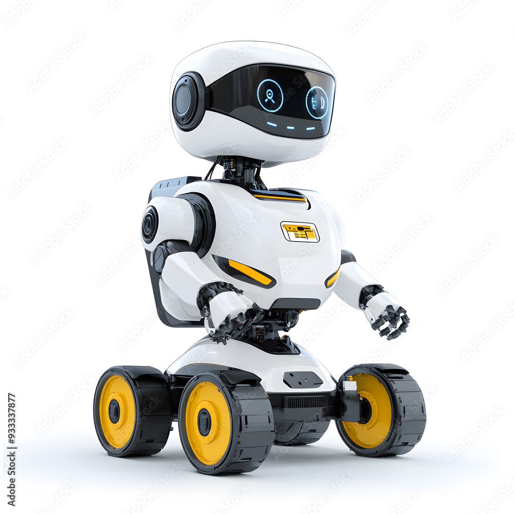 3D Small cute robot for delivery isolated on white background. The future of automated delivery 3D Small cute robot for delivery isolated on white background. The future of automated delivery