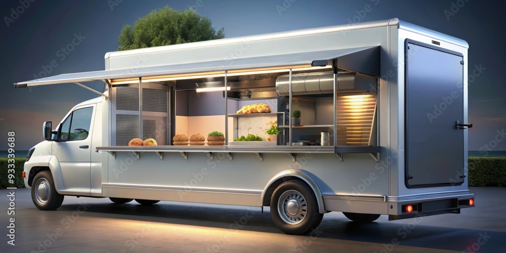 Foodtruck with advanced technology serving futuristic foods, foodtech, trucks, improvements, future foods, food, technology