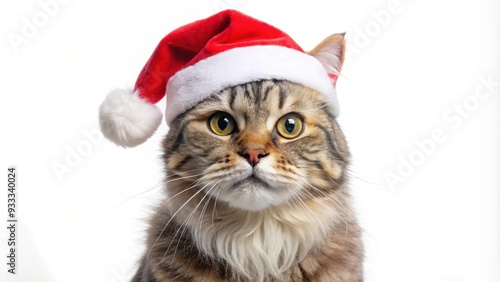 Christmas Santa cat outline with festive hat and beard, cat, Christmas, Santa, outline, festive, hat, beard, red, white, cute, holiday