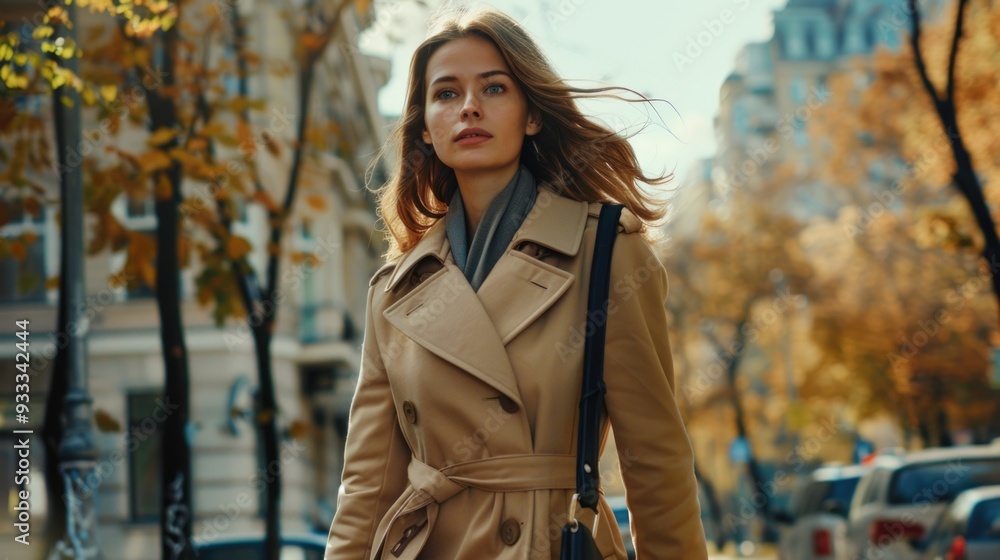 A person wearing a trench coat walks down a city street, potentially for work or personal reasons A person wearing a trench coat walks down a city street, potentially for work or personal reasons