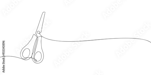 A single line drawing of a scissors. Continuous line shears icon. One line icon. Vector illustration.