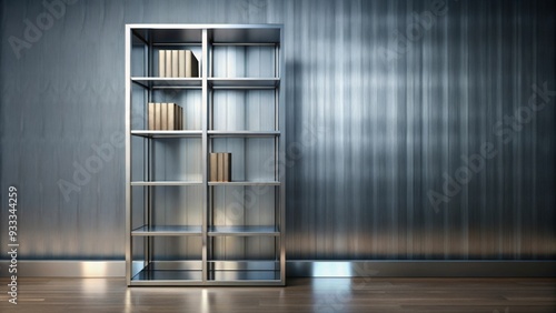 Metal bookcase with modern design and sleek finish, metal, bookcase, storage, shelves, furniture, interior photo