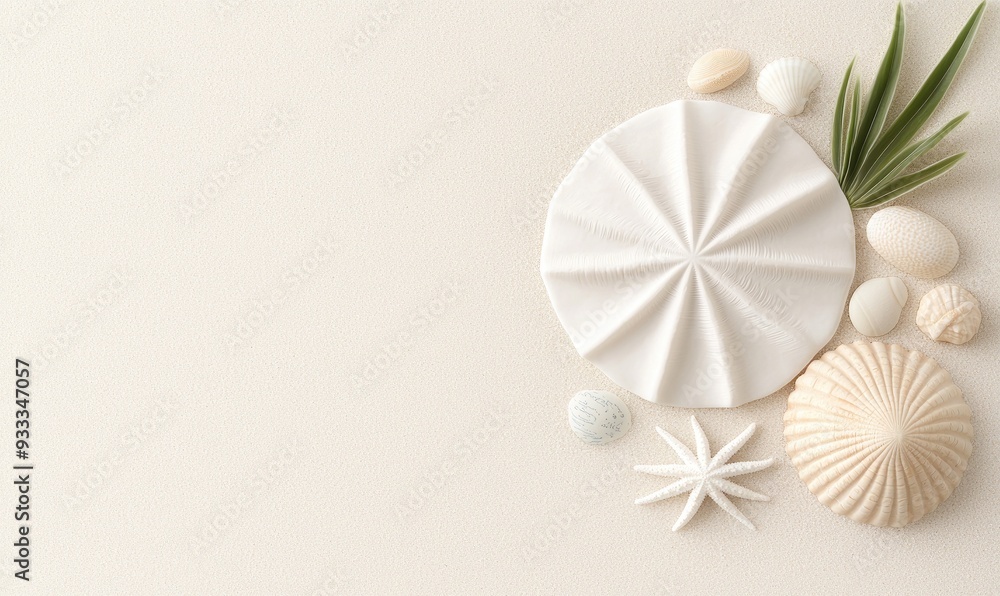 A serene collection of seashells and pebbles arranged on a light background, perfect for coastal or beach-themed projects. A serene collection of seashells and pebbles arranged on a light background, perfect for coastal or beach-themed projects.