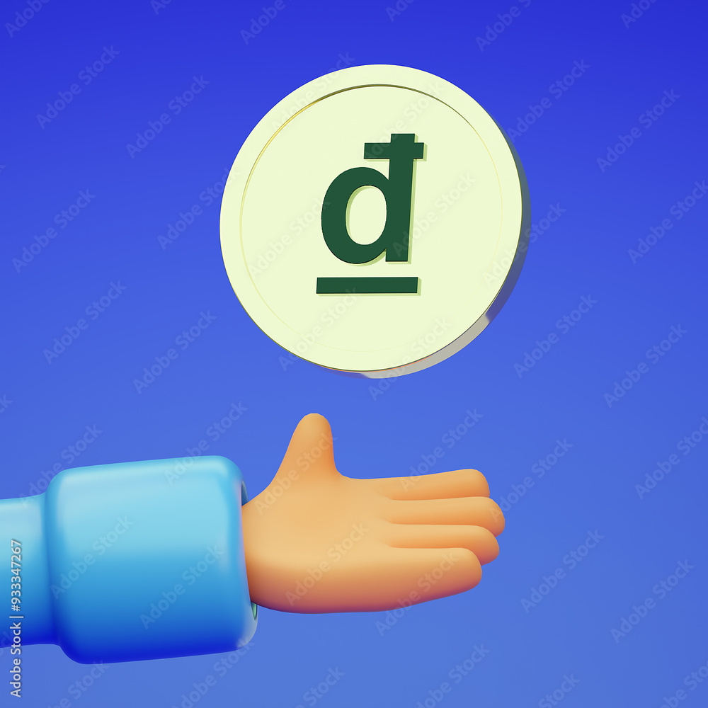 Coin, hand of money. 3d template design. Coin, hand of money. 3d template design.