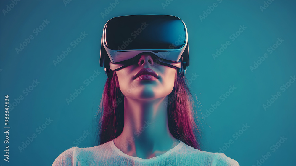 Woman with VR virtual reality goggles Woman with VR virtual reality goggles