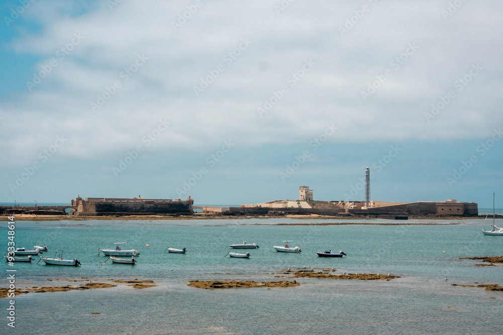 View of San Sebastian Castle from the coast of Cadiz, Andalusia, Spain. View of San Sebastian Castle from the coast of Cadiz, Andalusia, Spain.