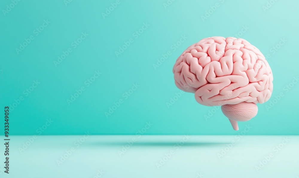 A vibrant pink brain floating against a soothing turquoise background, symbolizing creativity and intelligence. A vibrant pink brain floating against a soothing turquoise background, symbolizing creativity and intelligence.