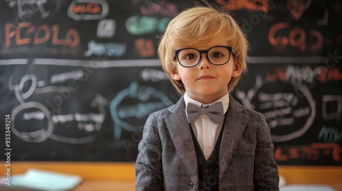 A young boy wearing glasses